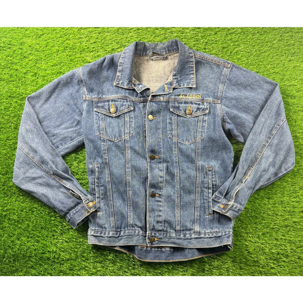 Vintage 90s Aladdin Las Vegas Casino Blue Denim Jean Jacket Men's Size S VTG